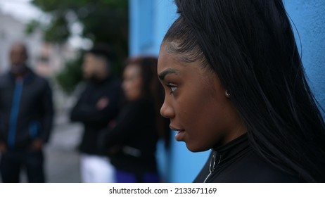 A Pensive Black Girl A Thoughtful African Woman Thinking About Life Standing Outside