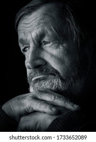 Pensive Elderly Bearded Man Black And White Portrait
