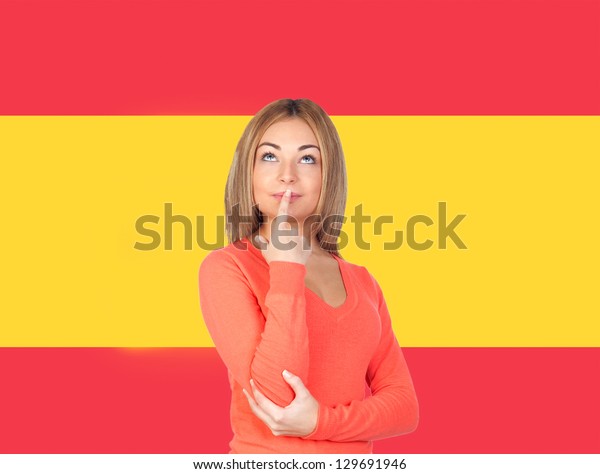 Pensive Girl Blond Hair Spanish Flag Stock Photo Edit Now 129691946