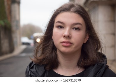 Pensive Sad Lonely Teen Girl Outdoors Portrait