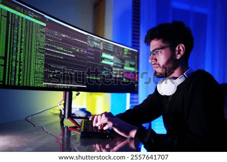 Pensive software developer searching way to fix bugs in programming code