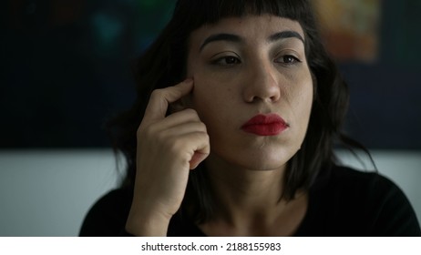 Pensive Young Woman. One Mindful Hispanic Latina Girl Portrait Thinking