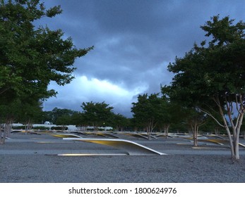 Pentagon Garden Trees Memorial Clouds