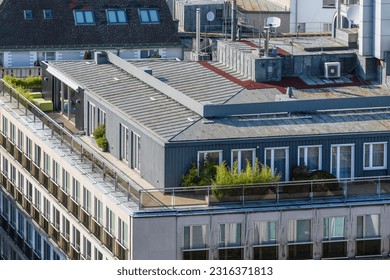 It is penthouse on modern Vienna bilfing. It is a terrace on grey house.  - Shutterstock ID 2316371813