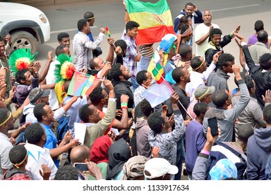 People Of Addis Ababa Welcoming President Isayas, 14 July 2018, Addis Ababa, Ethiopia 