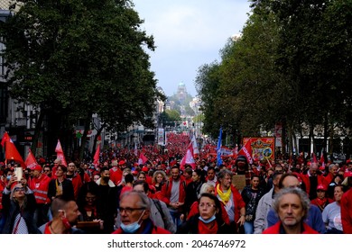 People Attend A Demonstration Of Socialist Trade Union FGTB-ABVV Members, In Brussels, Friday 24 September 2021 To Protest Against The Wage Standard Law. 