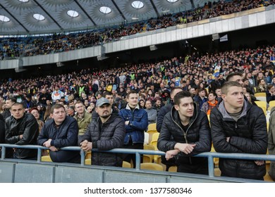 People Attend A Policy Debate Of Ukrainian President Petro Poroshenko With His Rival Comedian Volodymyr Zelenskiy At National Sports Complex Olimpiyskiy Stadium In Kiev, Ukraine. April 19, 2019.