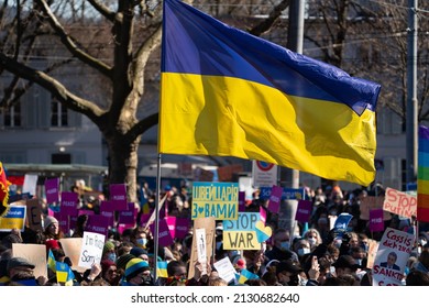 Up To 20’000 People With Banners At Bern Protesting Russian Aggression In Ukraine. Bern, Switzerland - 02.26.2022