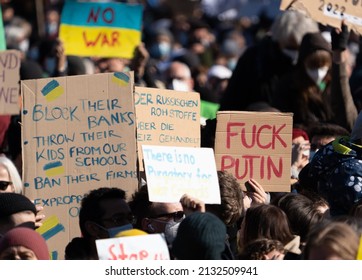 Up To 20’000 People With Banners At Bern Protesting Russian Aggression In Ukraine. Bern, Switzerland - 02.26.2022