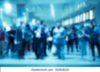 People blur of commuters in New York City  Penn Station train station