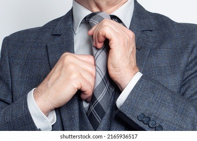 People, Business, Fashion And Clothing Concept. Close Up Of Man In Shirt, Suit And Tie Dressing Up