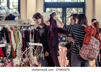 People Buying And Selling Secondhand And Handicrafts On Indoor Flea Market. Thessaloniki, Central Macedonia, Greece. At Saturday 10 December 2016 On Flea Market Thessaloniki  