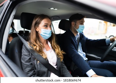 People Carpooling And Car Sharing With Face Masks