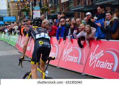 People Cheering At The Final 150 Meters To The Finishing Line, Tour De Yorkshire (cycling Race) Final Stage. At Fox Valley, Yorkshire, England, UK. On The 30th April 2017. 