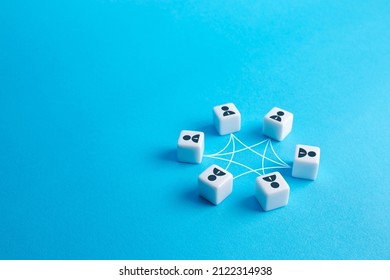 People in a circle connected by lines. Teamwork. Business meeting. Mutual relations. Cooperation and communication within the team. Team interactions. Diplomacy. Coordination and partnership. - Shutterstock ID 2122314938