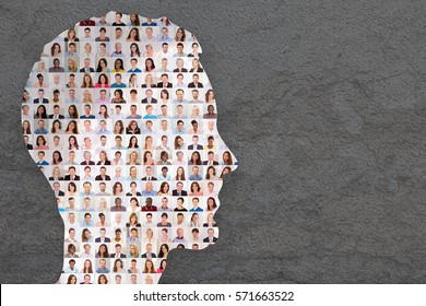 People Collage Superimposed Concept Photo On Human Face