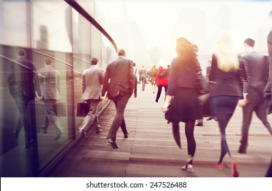 People Commuter Walking Rush Hour Cityscape Concept