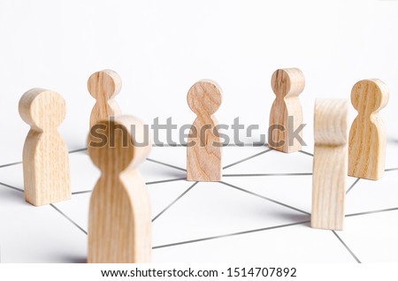 People are connected by a network of gray lines. Communication and social networks. Cooperation and collaboration. Project and leadership personnel management. Corporate Ethics, Public Relations