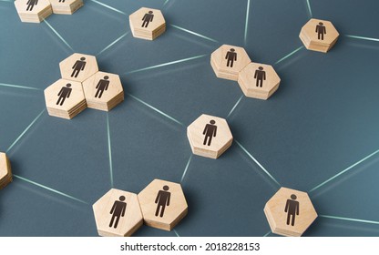 People Are Corporating On A Single Network. Delegation Of Work And Responsibilities. Decentralized Networking. Teamwork Cooperation. Functioning Of Departments And Divisions Of The Company.