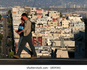 People crossing a street of San Francisco - motion blur