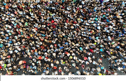 People crowd, aerial top view