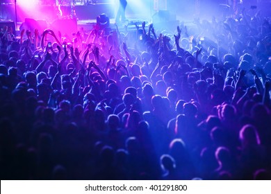 People Crowd In Concert Lights