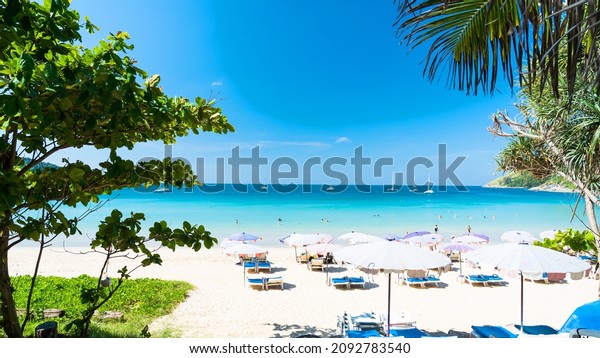 People crowd relax in holiday  travel
trips vacation. Nai harn beach
Phuket,Thailand.
