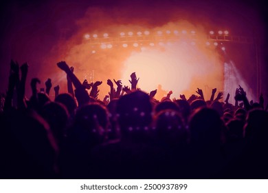 People crowd rock live night event At Music Concert HD Background