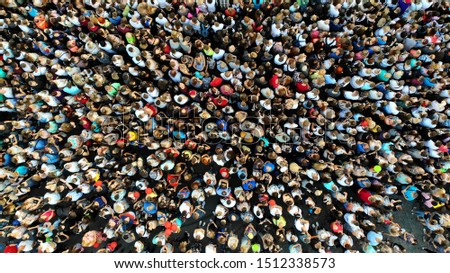 People crowd texture background. Top view from drone. 