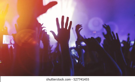 People Dancing At Concert And Partying At Festival