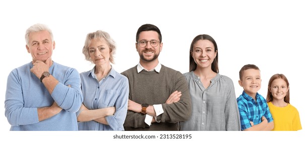 People of different ages on white background. Three generations of family - Powered by Shutterstock