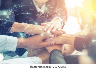 People Of Different Nationalities, Communication, Teamwork. Technology Of Global Business , World Connection Unity Communication. Internet Concept. Elements Of This Image Furnished By NASA.