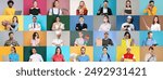 People of different professions. Collage with portraits on various colors backgrounds