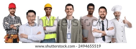 People of different professions. Collage with portraits on white background