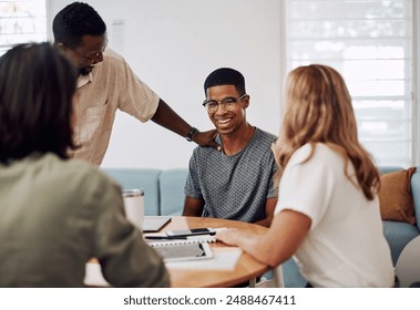 People, diversity and happy in office for training, teaching and learning for job or career guidance. Teamwork, employees and collaboration at workshop in internship program or skill development - Powered by Shutterstock