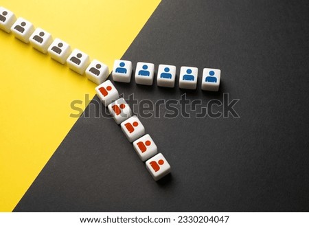 People are divided into two groups. Opposition factions. Lack of consensus. Ideological conflict. Rivalry to improve work efficiency. Dividing, splitting up.