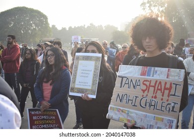 People Doing Protest Against Citizenship Amendment Act. Gurgaon, Haryana, India. December 21, 2019.