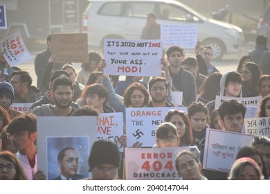 People Doing Protest Against Citizenship Amendment Act. Gurgaon, Haryana, India. December 21, 2019.