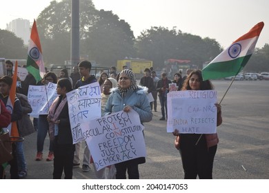 People Doing Protest Against Citizenship Amendment Act. Gurgaon, Haryana, India. December 21, 2019.