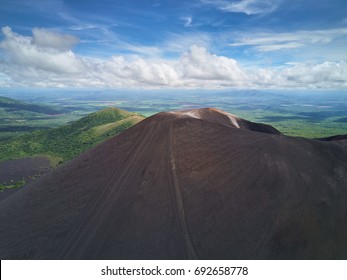 People Doing Volcano Boarding Activity In Nicaragua Aerial Above View