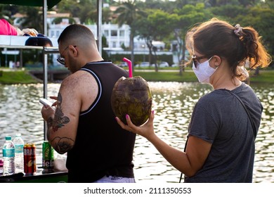 People during an afternoon in the pampulha lake in Belo horizonte, Minas Gerais, Brazil 01-22-2022