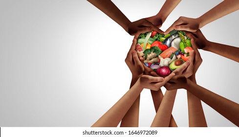 People eating healthy as a group of hands shaped as a heart as a dining concept and nutrition symbol for as a health lifestyle. - Powered by Shutterstock