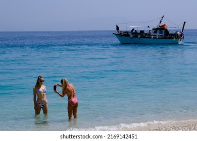 People Enjoy The Sea In Gidaki Beach, Greece On July 31, 2021.