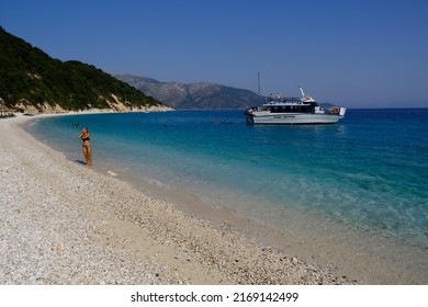 People Enjoy The Sea In Gidaki Beach, Greece On July 31, 2021.