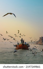 People Enjoying Boat Ride In Ganges In Varanasi, India