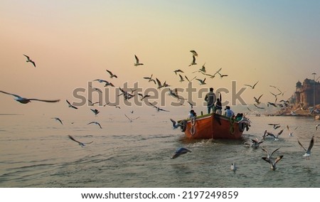 People enjoying boat ride in Ganges in Varanasi, India