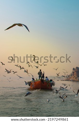People enjoying boat ride in Ganges in Varanasi, India