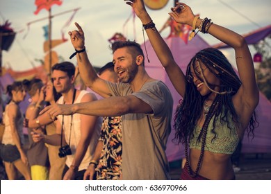 People Enjoying Live Music Concert Festival