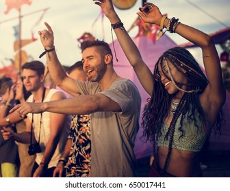 People Enjoying Live Music Concert Festival