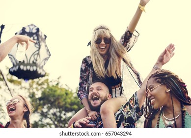 People Enjoying Live Music Concert Festival